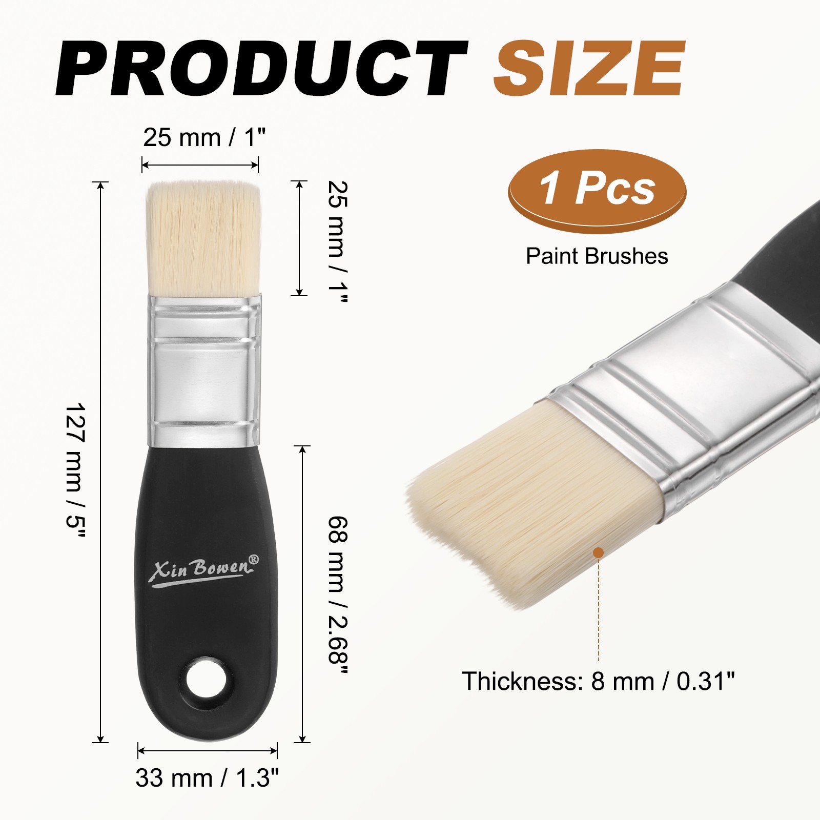 1" Width Flat Paddle Paint Brush Nylon Bristle Painting Brushes Black