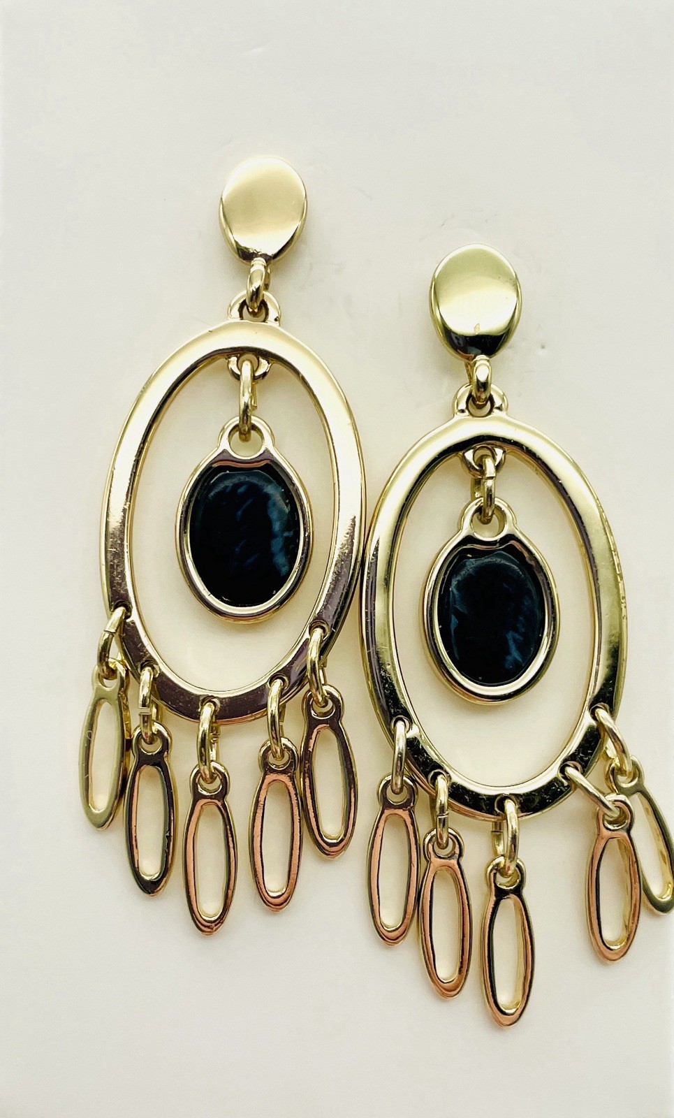 Dangle Earrings Pierced Oval W/Black Onyx & Dangle Hoops