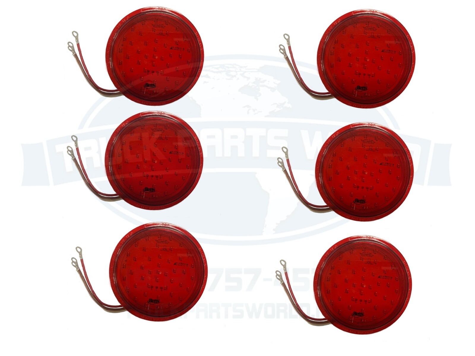 (6) Betts SR4FH453E LED Clearance Marker Lights Red 4" Truck Trailer Stop Tail
