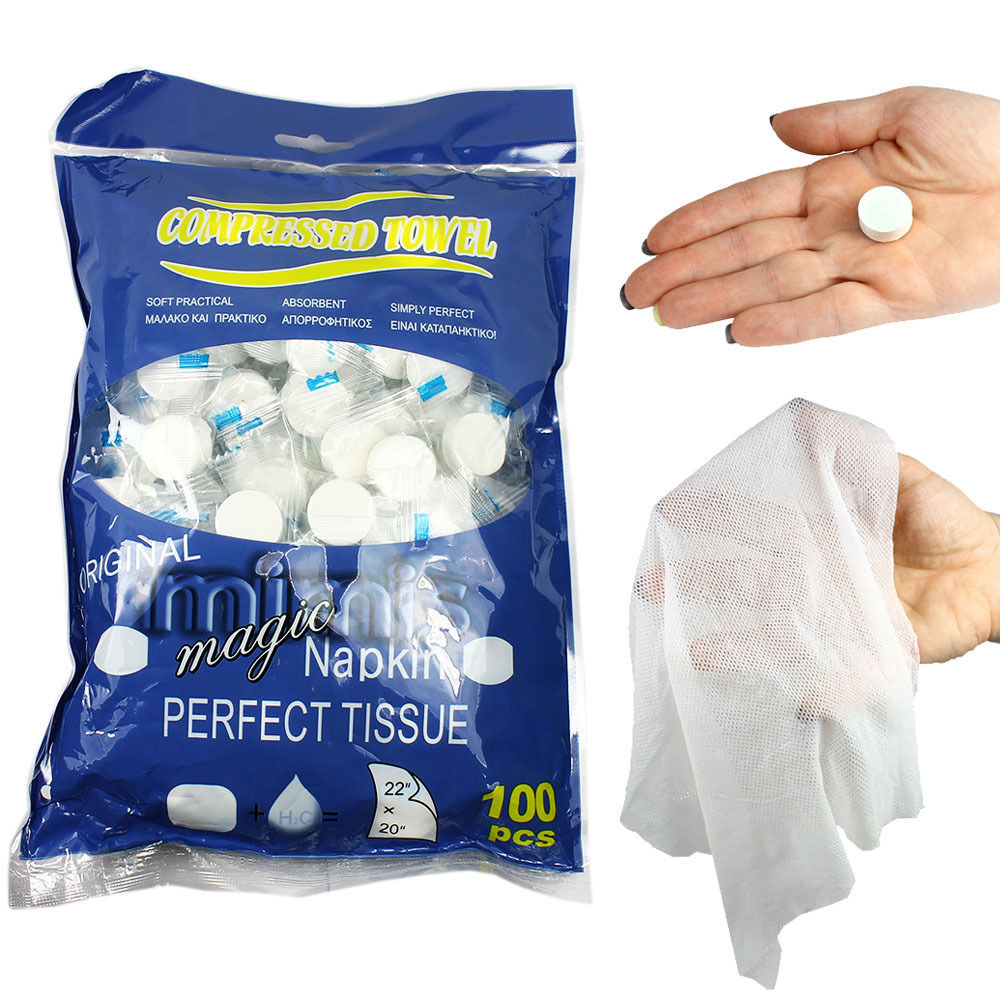 100 PACK Compressed Towel Wipe Soft Cotton Expandable Tablet Just Add Water