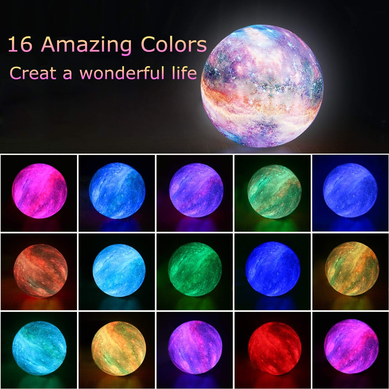 3D Moon Night Light Table Lamp USB Charging Remote Touch Control Home Decor Gift