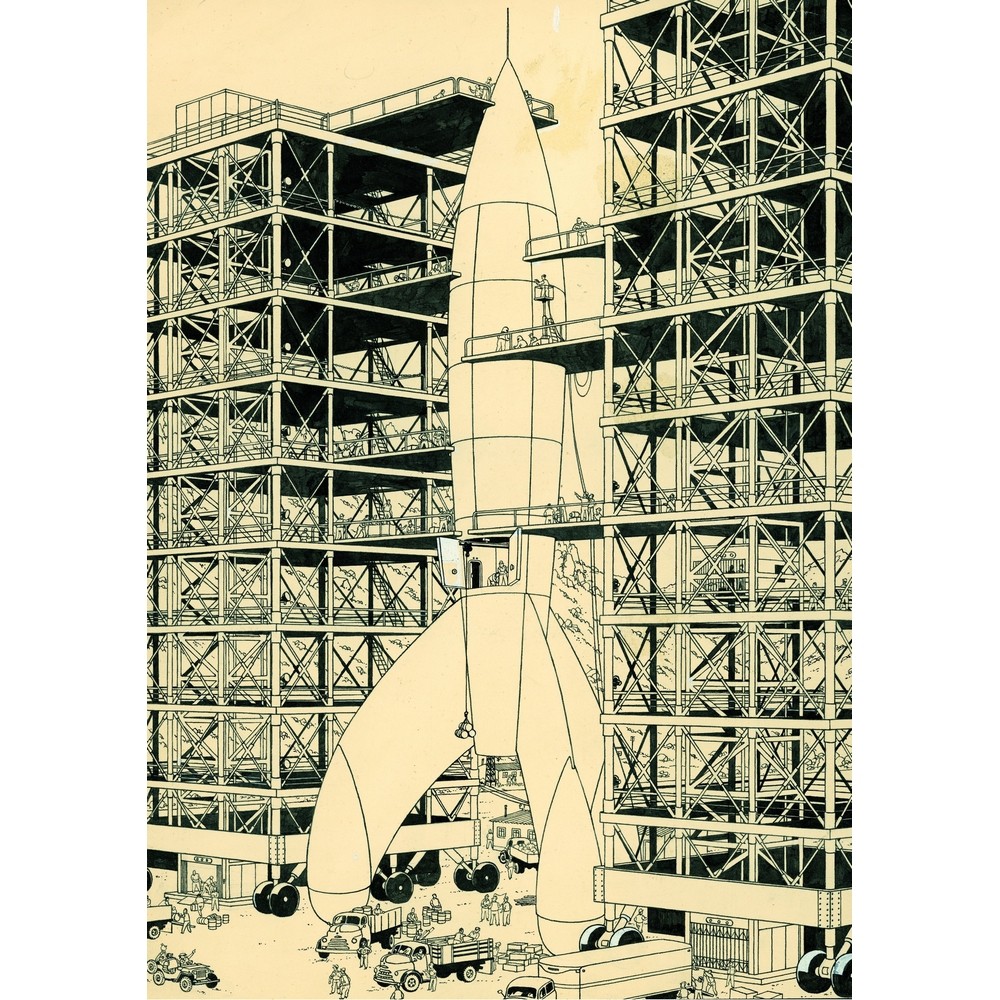 Postcard Moulinsart Tintin CP Facsimile, the rocket ramp (12.5x17.5cm)