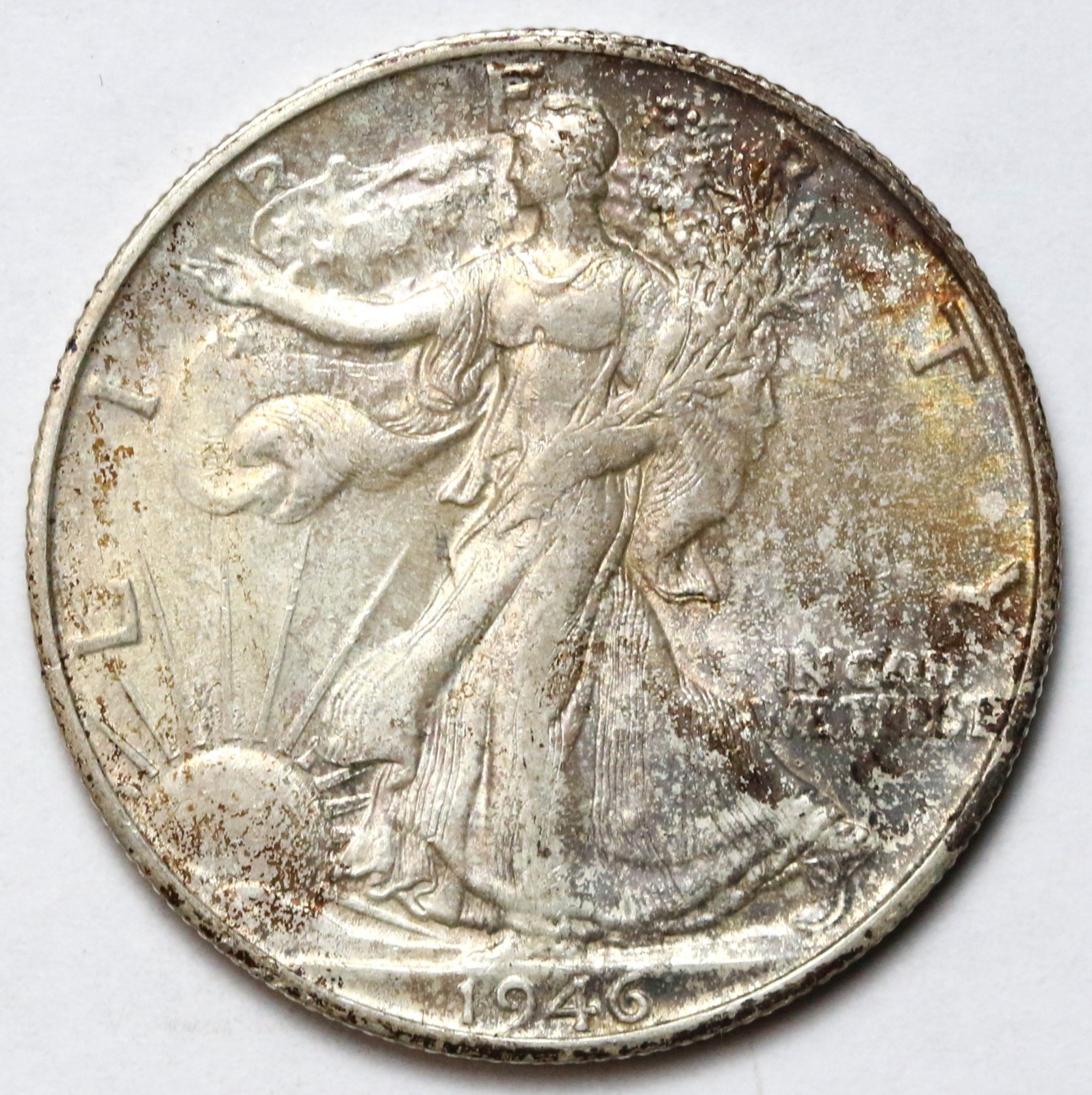 1946-S 50c Walking Liberty Silver Half Dollar - RAW - Great Color / Toning