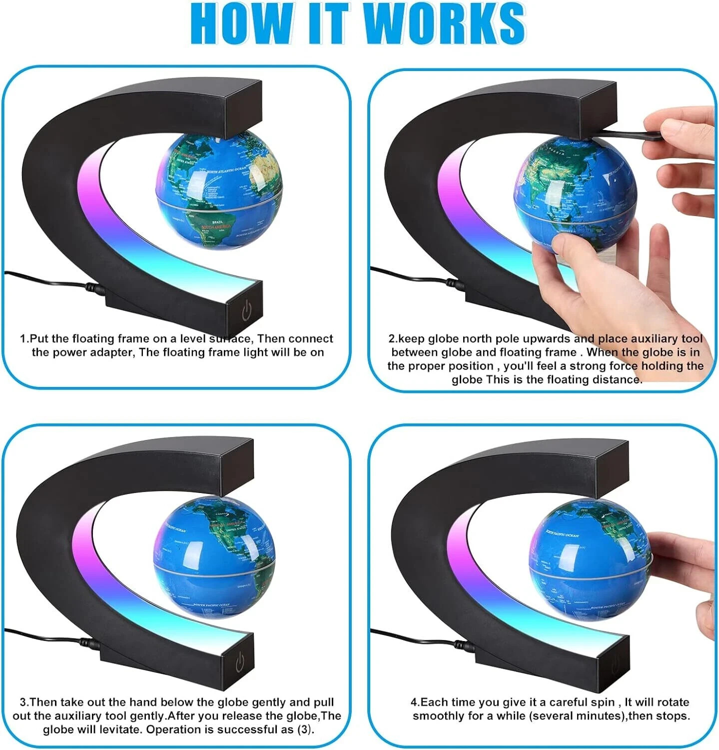 LED Globe Magnetic Levitation Floating Globe Light World Map Rotating Night Lamp