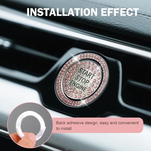 2 PCS Bling Crystal Push Start Button Cover Stickers, Sparkling Pink
