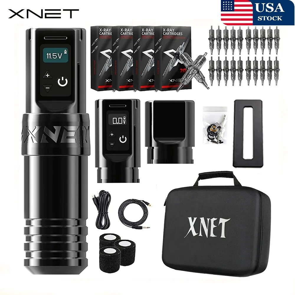 Xnet Torch Wireless Tattoo Machine Pen Kit Coreless Motor 2400mAh Battery Set US