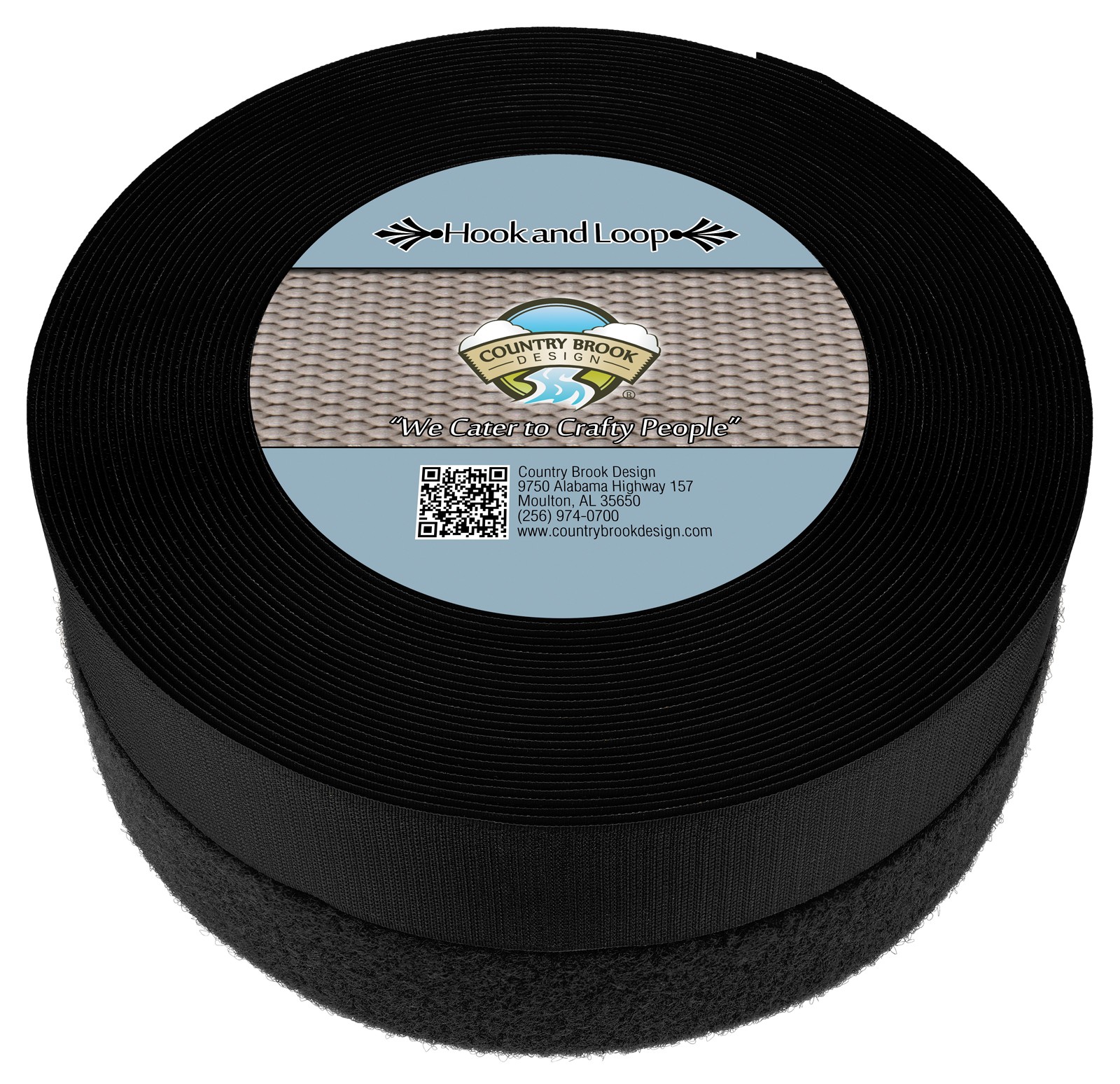 Country Brook Design | Black Sew on Hook and Loop (1 1/2 inch, 25 yards)