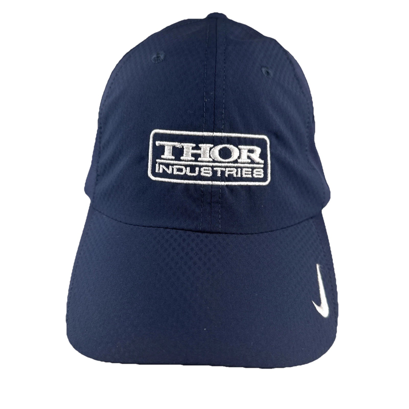 Nike Golf Hat THOR Industries Patch Navy Blue Hook Loop Nike Swoosh Front & Back