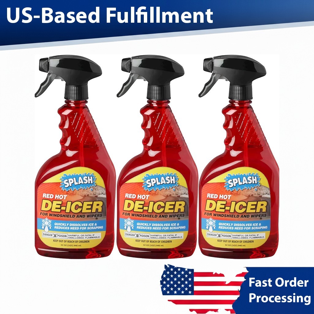 Pack of 3 Splash Red Hot De-icer Windshield Trigger Spray 32 Ounces