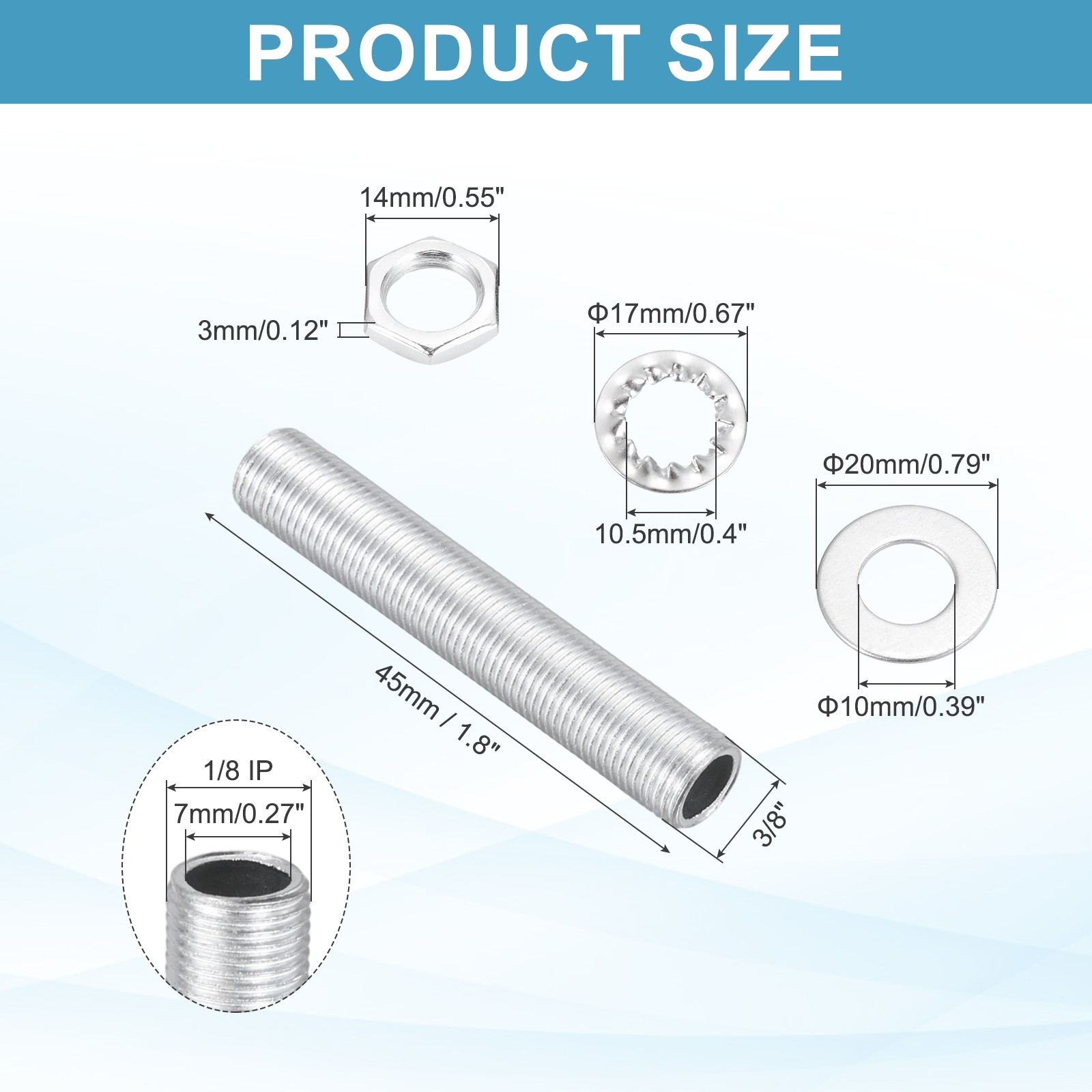 70Pcs 1.8" Lamp Pipe Kit with Nuts Washers 1/8IP Thread Fasteners Assortment
