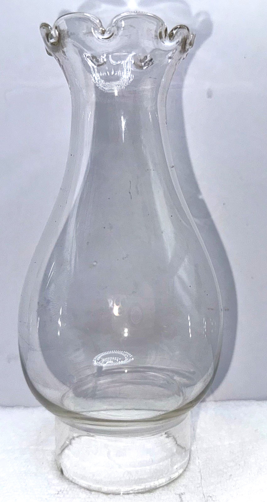 Antique Clear Glass Petal Top Chimney Hand Blown 2 1/16" Fitter Rim 6 3/8" High