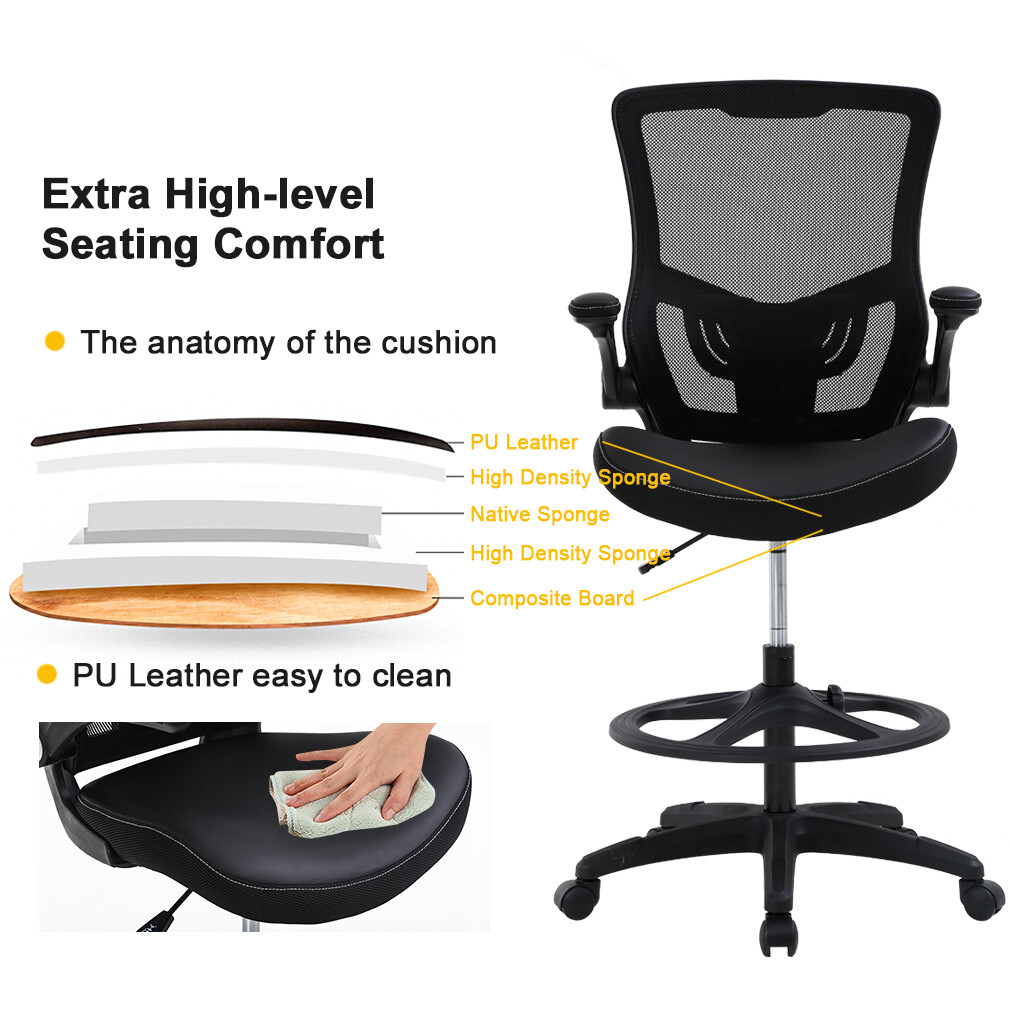 Drafting Chair with Flip Up Arms Foot Rest Back Support Adjustable Height