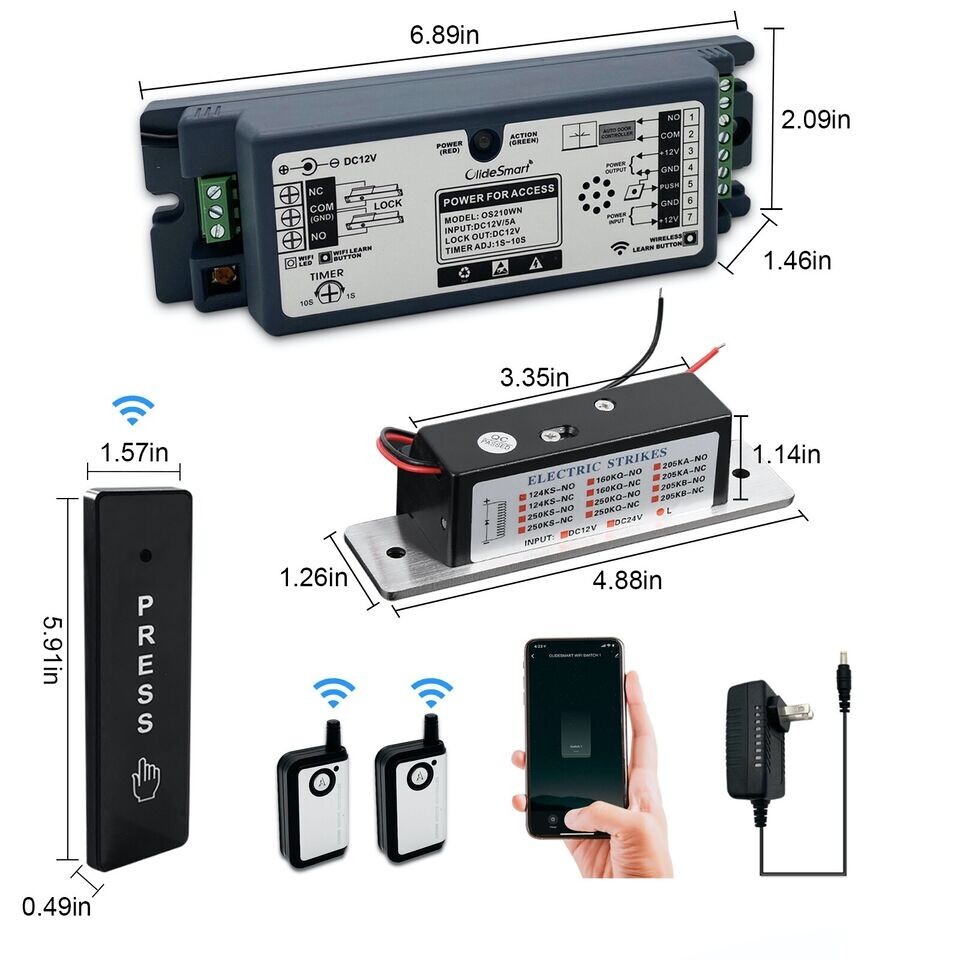 Access Control System Kit with Electric Strike Door Exit Release Buttons