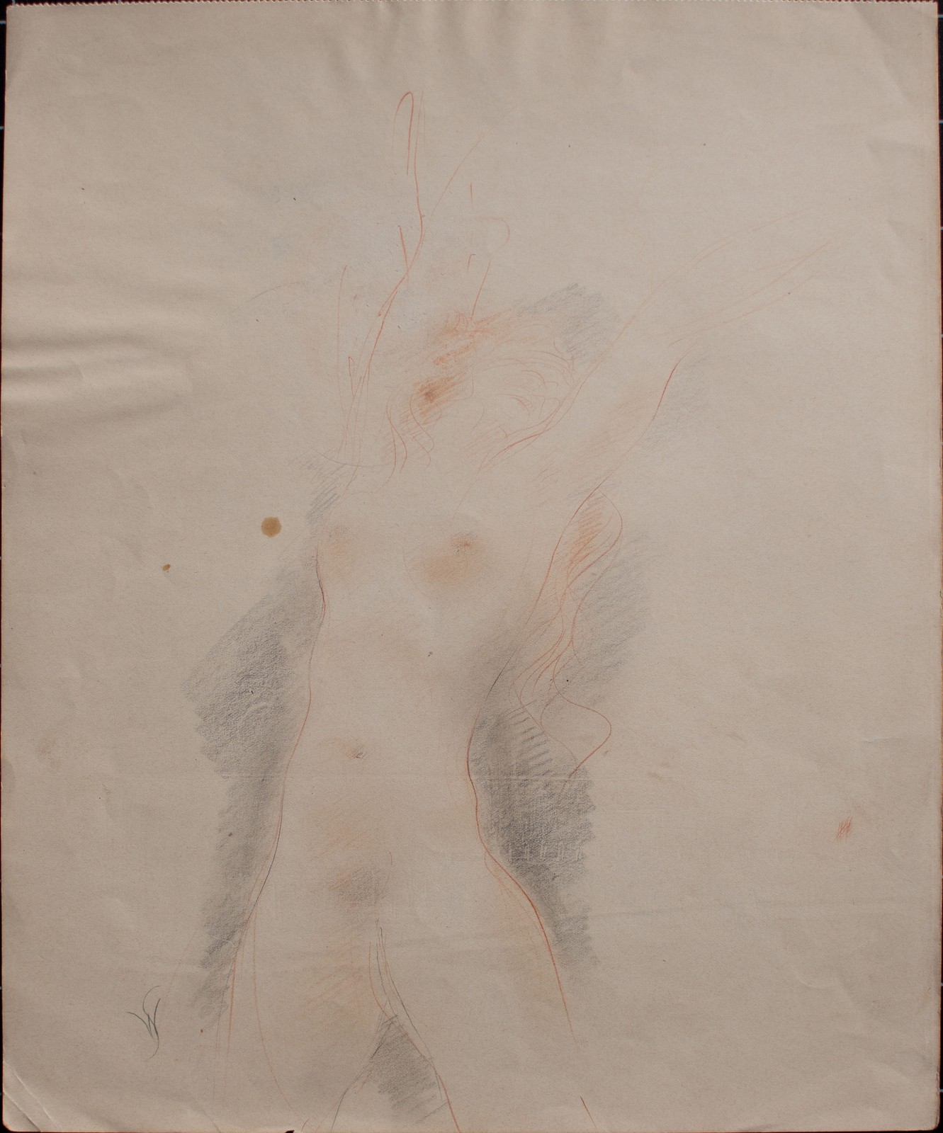 Willi Schmid female nude study Munich Secession monogram drawing unique