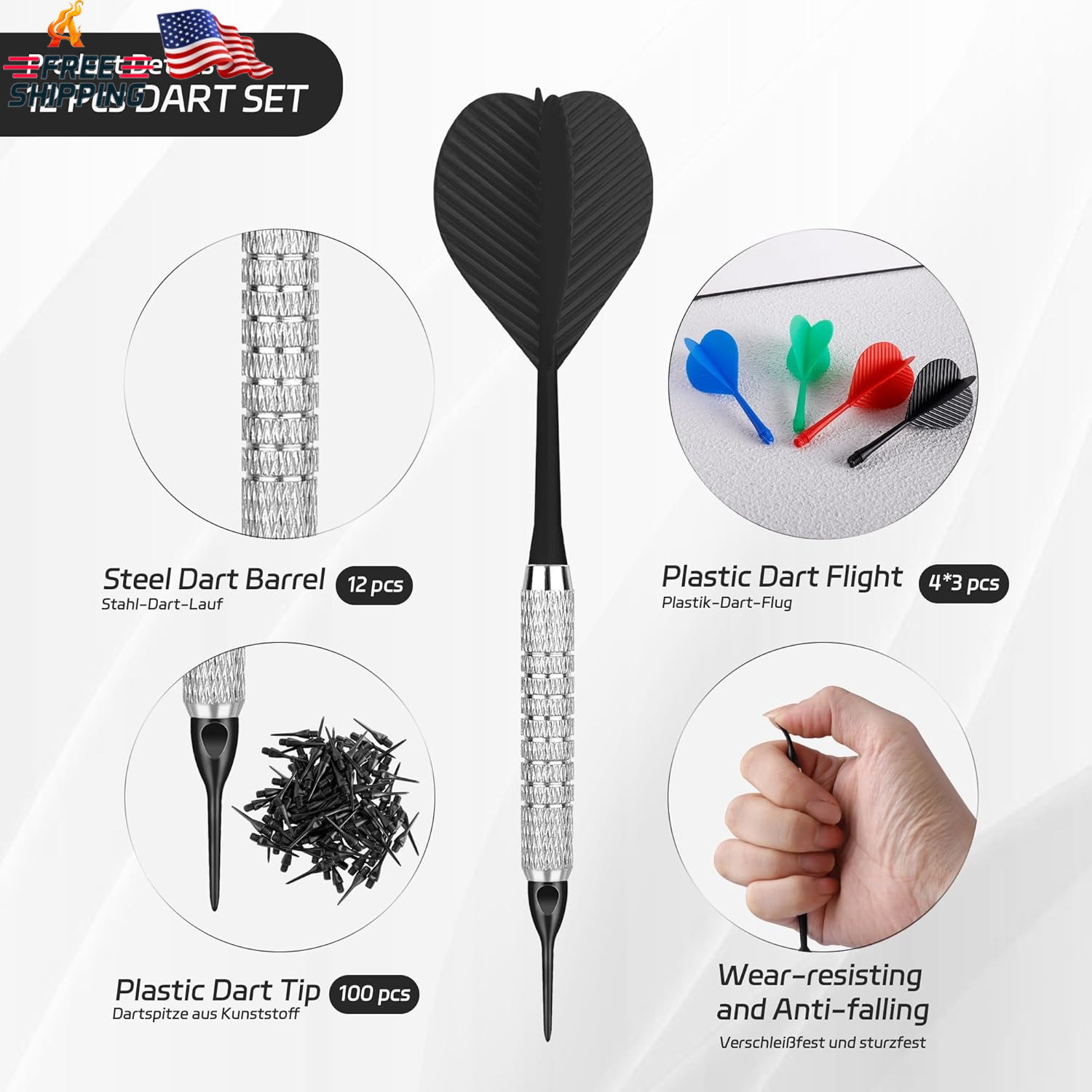 Cyeelife Plastic Tip Darts,12Pcs Soft Darts Set with 100 Plastic Tips for Electr
