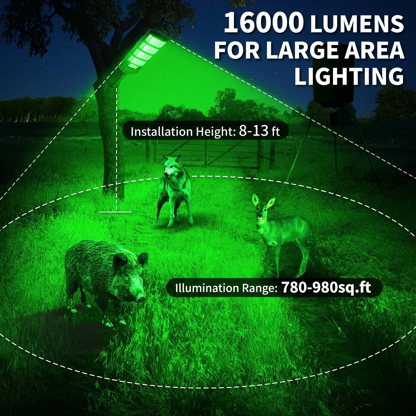 High-Intensity 16000LM Green Hunting Light with Motion Sensor & Remote Control -