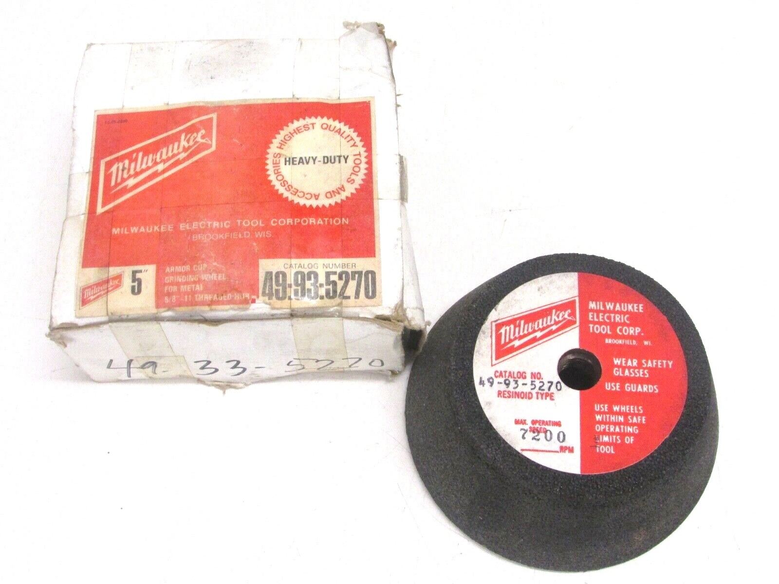 NEW! MILWAUKEE 5" ARMOR CUP GRINDING WHEEL, 49-93-5270