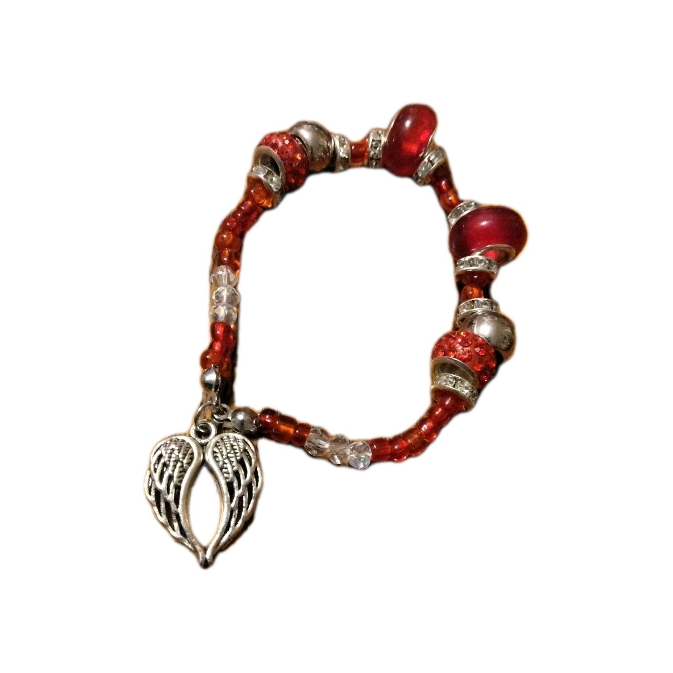 Handmade Elastic Bracelet-6 In.-Plastic and Glass w/Rondelle Spacers.