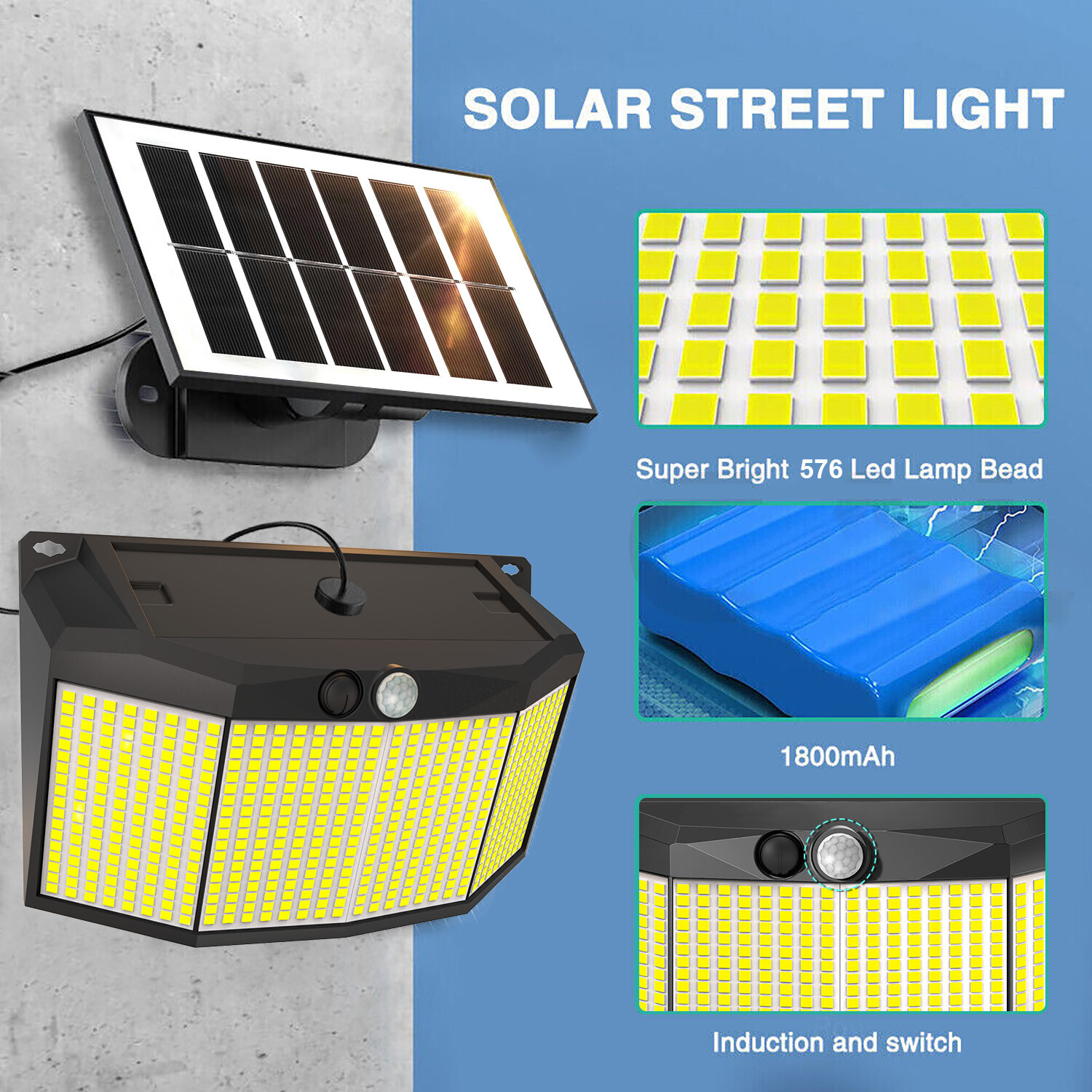 2x 576 LED Solar Power PIR Motion Sensor Outdoor Security Garden Wall Lamp Light