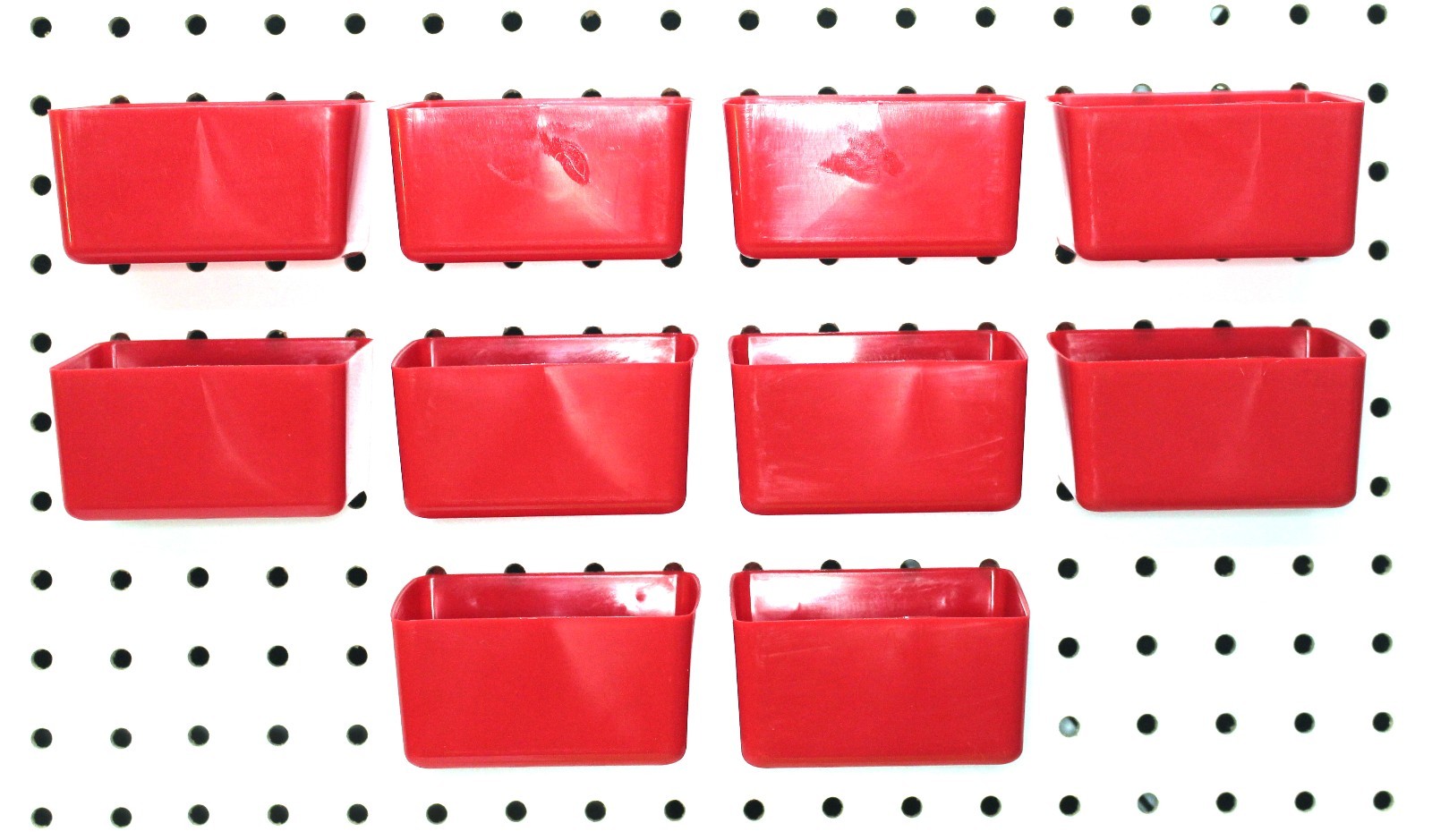 Small Plastic Red Pegboard Storage/Part Bins - 10 Pack, JSP Brand