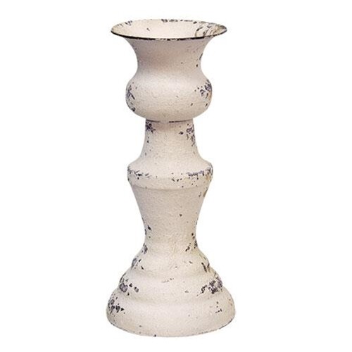 NEW Shabby White TAPER CANDLE HOLDER 5.5" Tall Metal Chippy Cottage Farmhouse