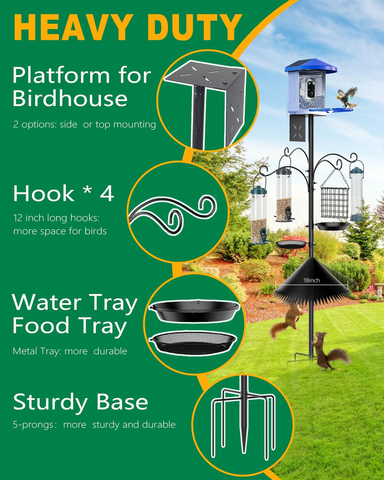 Boostool Bird Feeder Pole, 108 inch Stand Station with Black