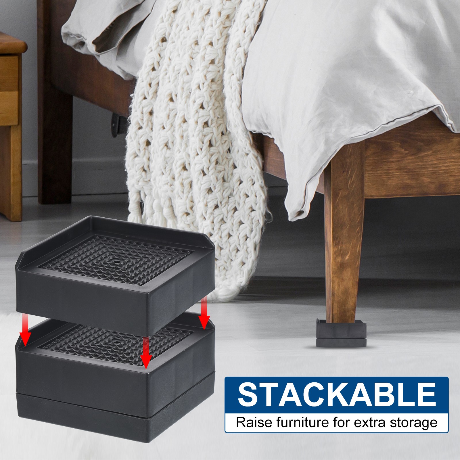 4pcs Furniture Risers 1.5 Inch Square Bed Risers Adjustable Couch Lifter Block