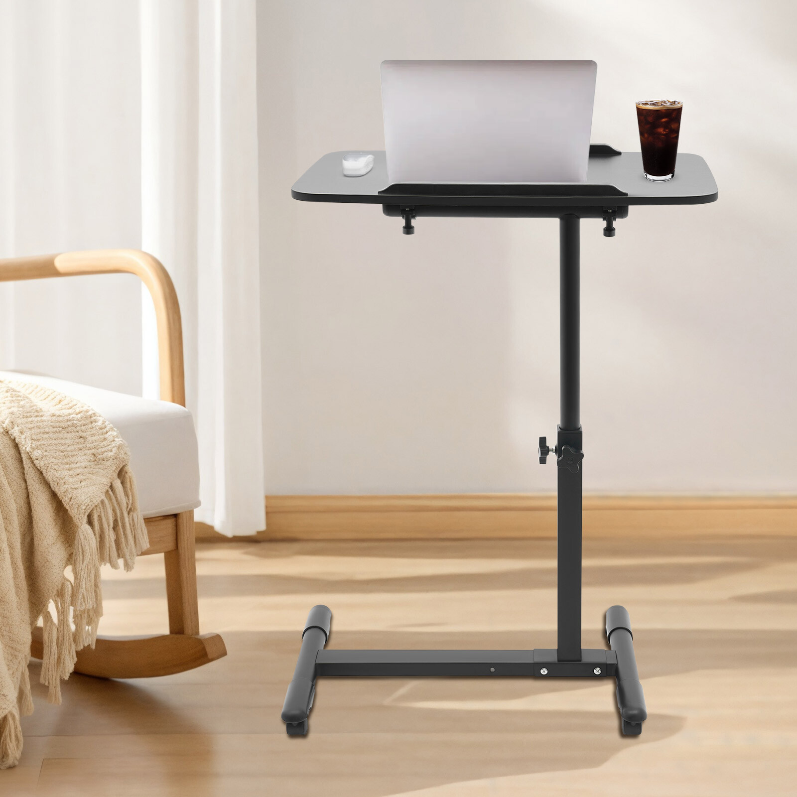 Adjustable Overbed Bedside Table with Wheels, Bed Desk, Over The Bed Table