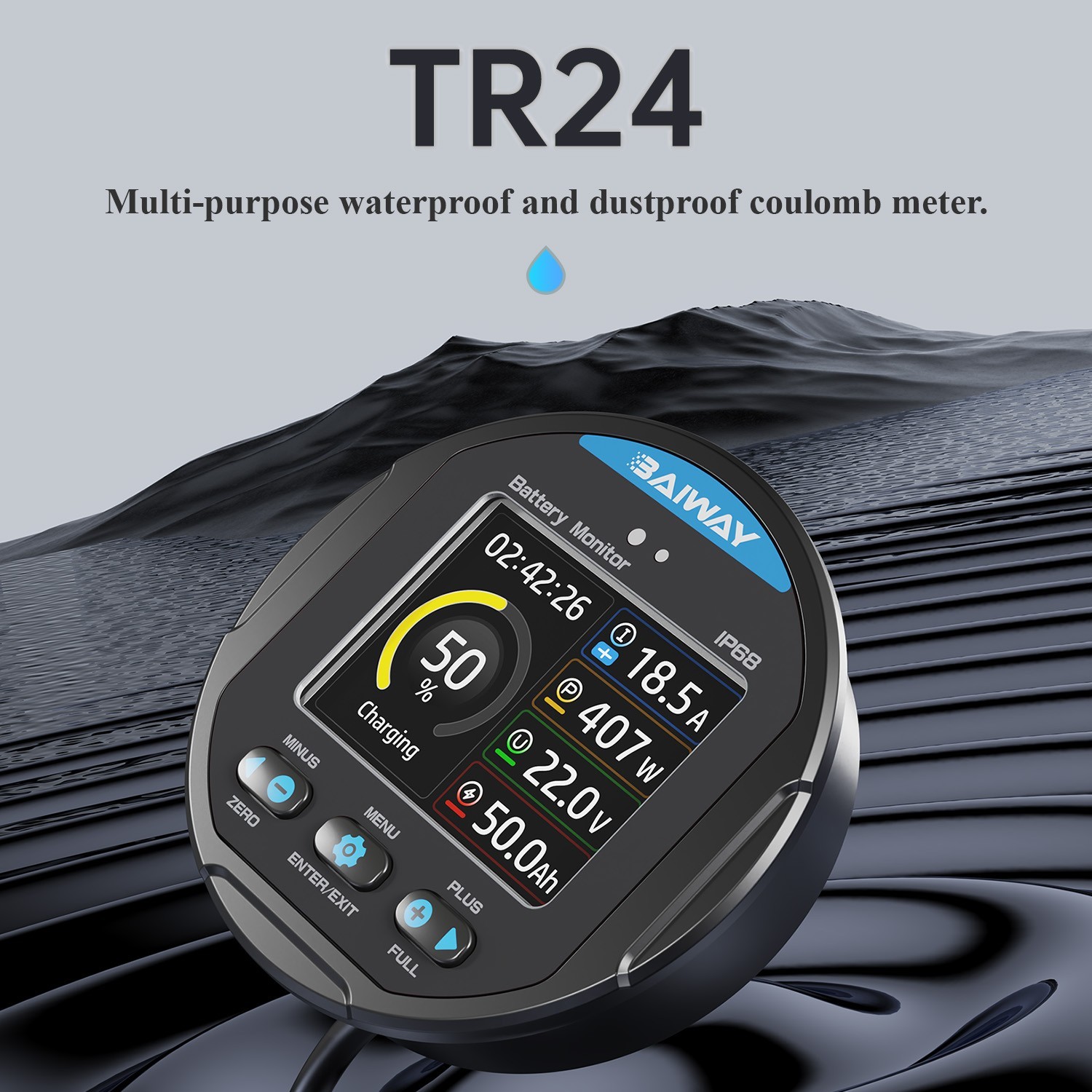 Waterproof Battery Capacity Tester 50A/100A/350A Coulomb Meter TR24