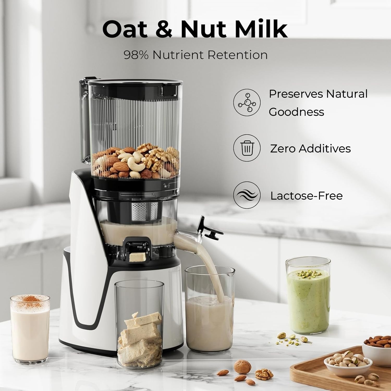 High-Performance Cold Press Juicer with Auto-Reversing & Dishwasher Safe Design