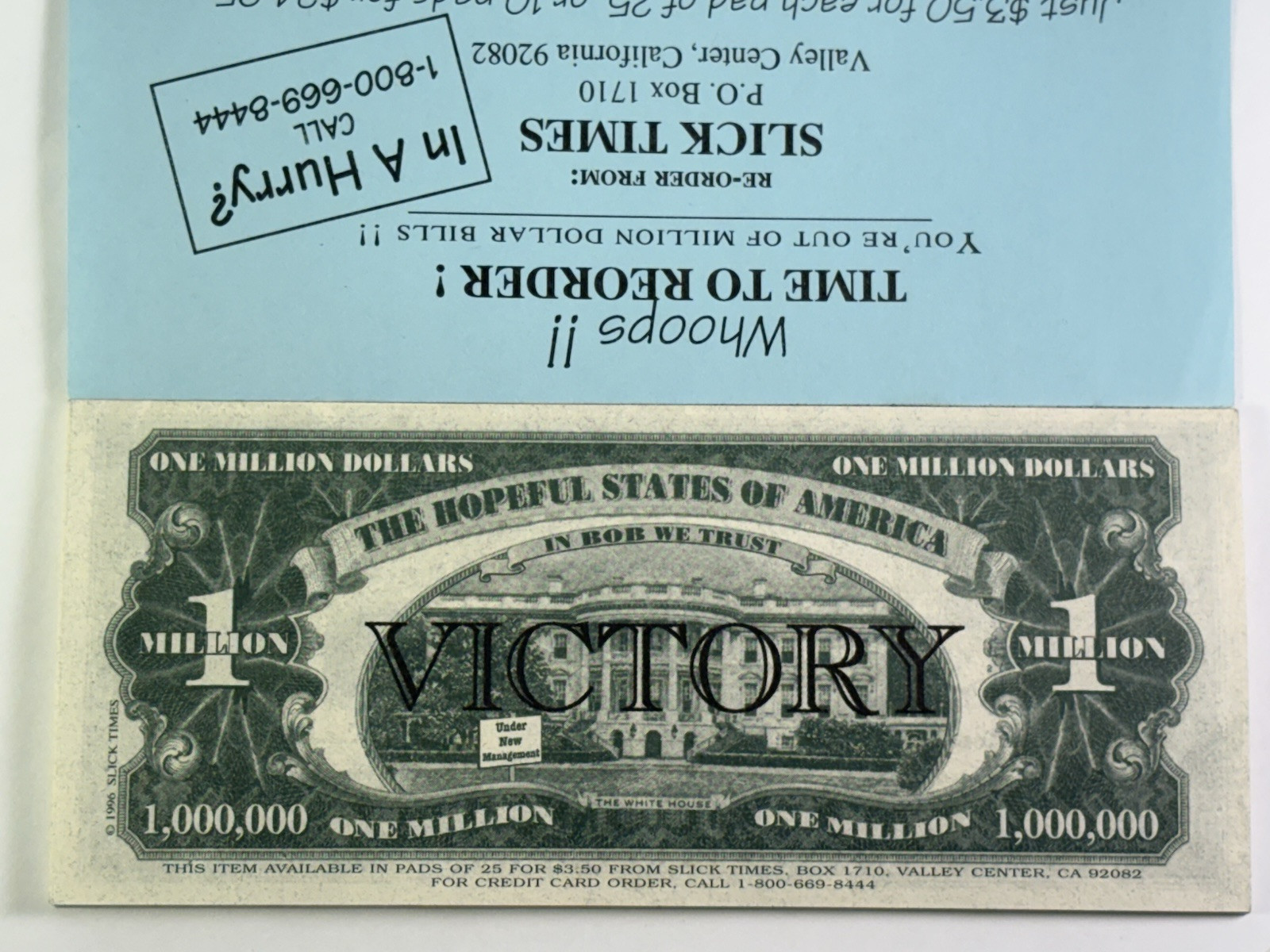 1996 Stack Vintage 1 MILLION BILL Bob Dole Candidate Hopeful States of America