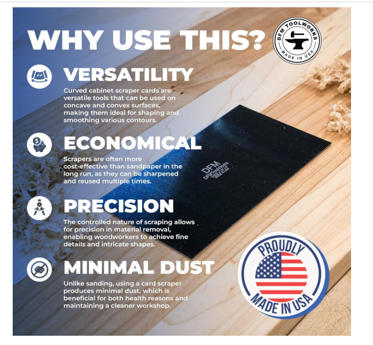 Rectangle Card Scraper – 2-Pack Precision Woodworking Scrapers, Made in USA