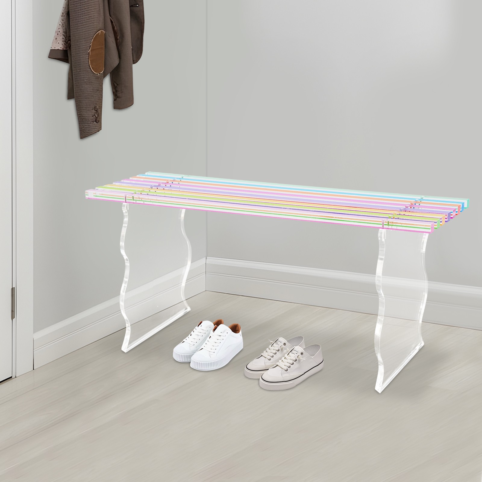 Acrylic Entryway Shoe Bench Stool Clear In Rainbow Color Furniture Seat 35.4" L