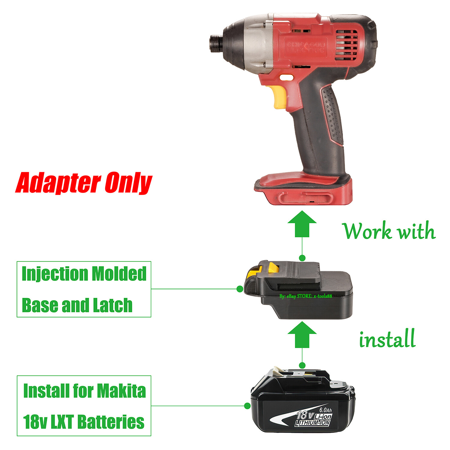 Adapter Suitable for Makita 18v LXT Li-lon Battery To CHICAGO ELECTRIC 18v Tool