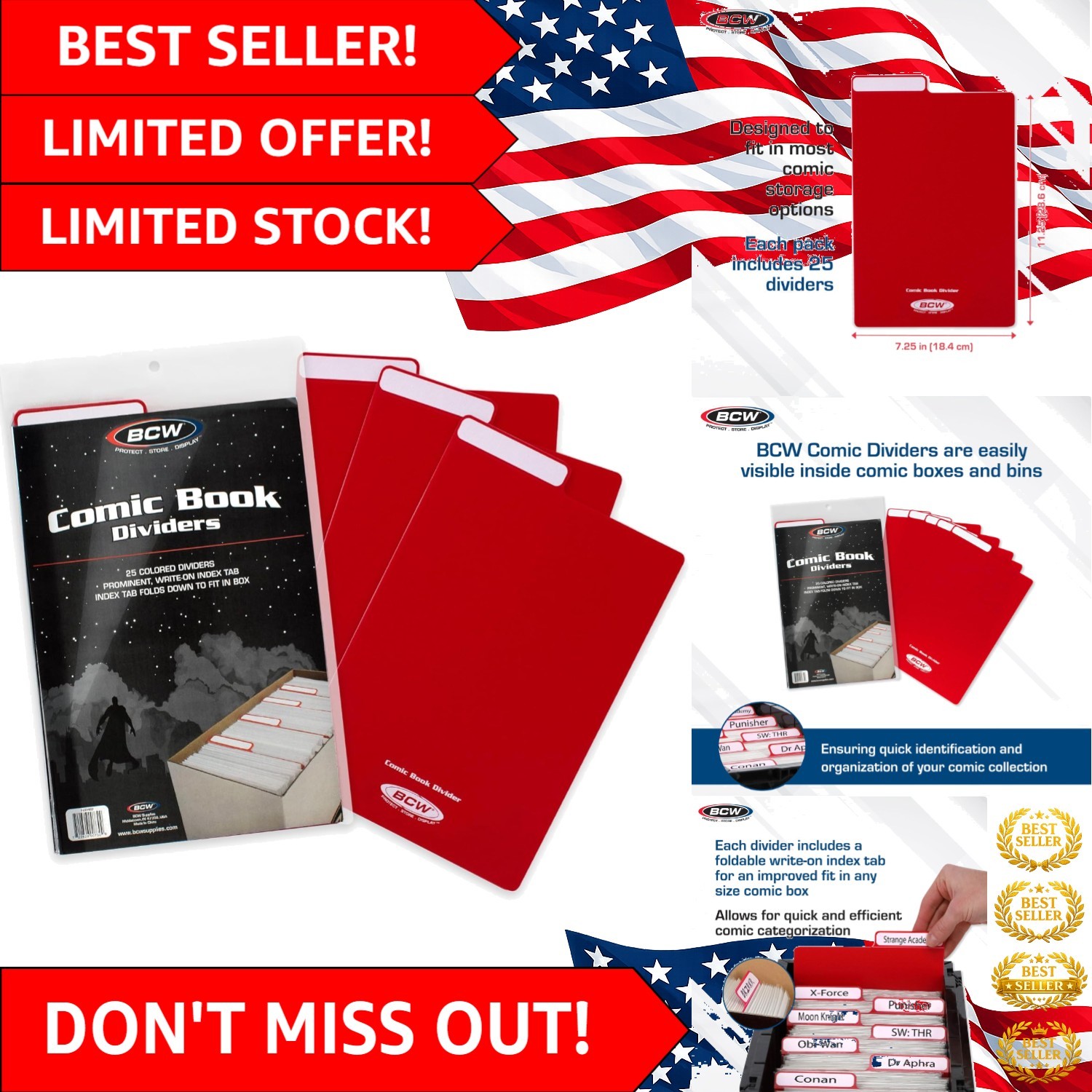 Effortless Comic Organization - 25 Pack Archival Red Dividers with Write-On Tabs