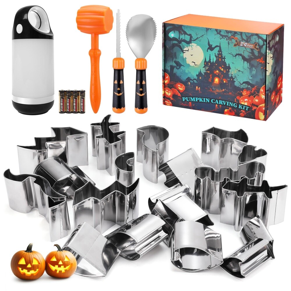 HAUSHOF 24PCS Halloween Pumpkin Carving Kit Safe and Easy Pumpkin Carving Tools