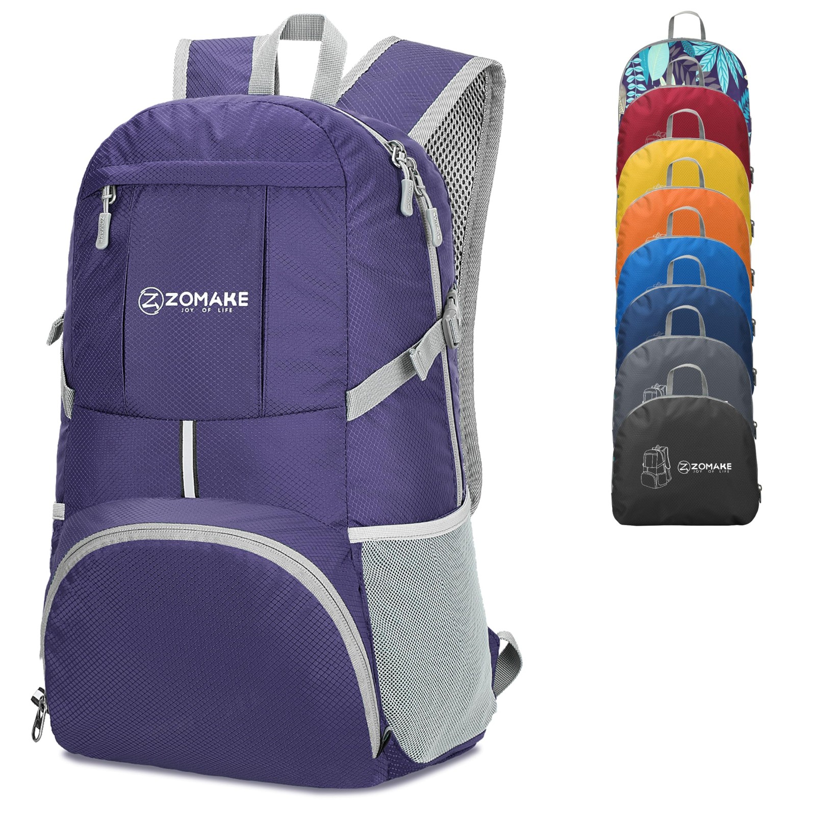 35L Purple Lightweight Foldable Backpack Compact Travel Bag for Hiking Shopping