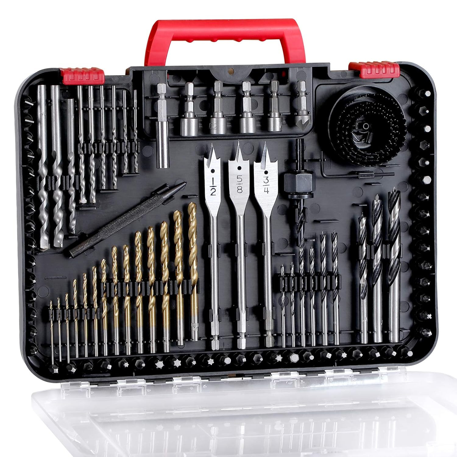 Drill & Driver Bit Set, 100 Pcs Combo Kit with Storage Case-Red | Twist & Brad P
