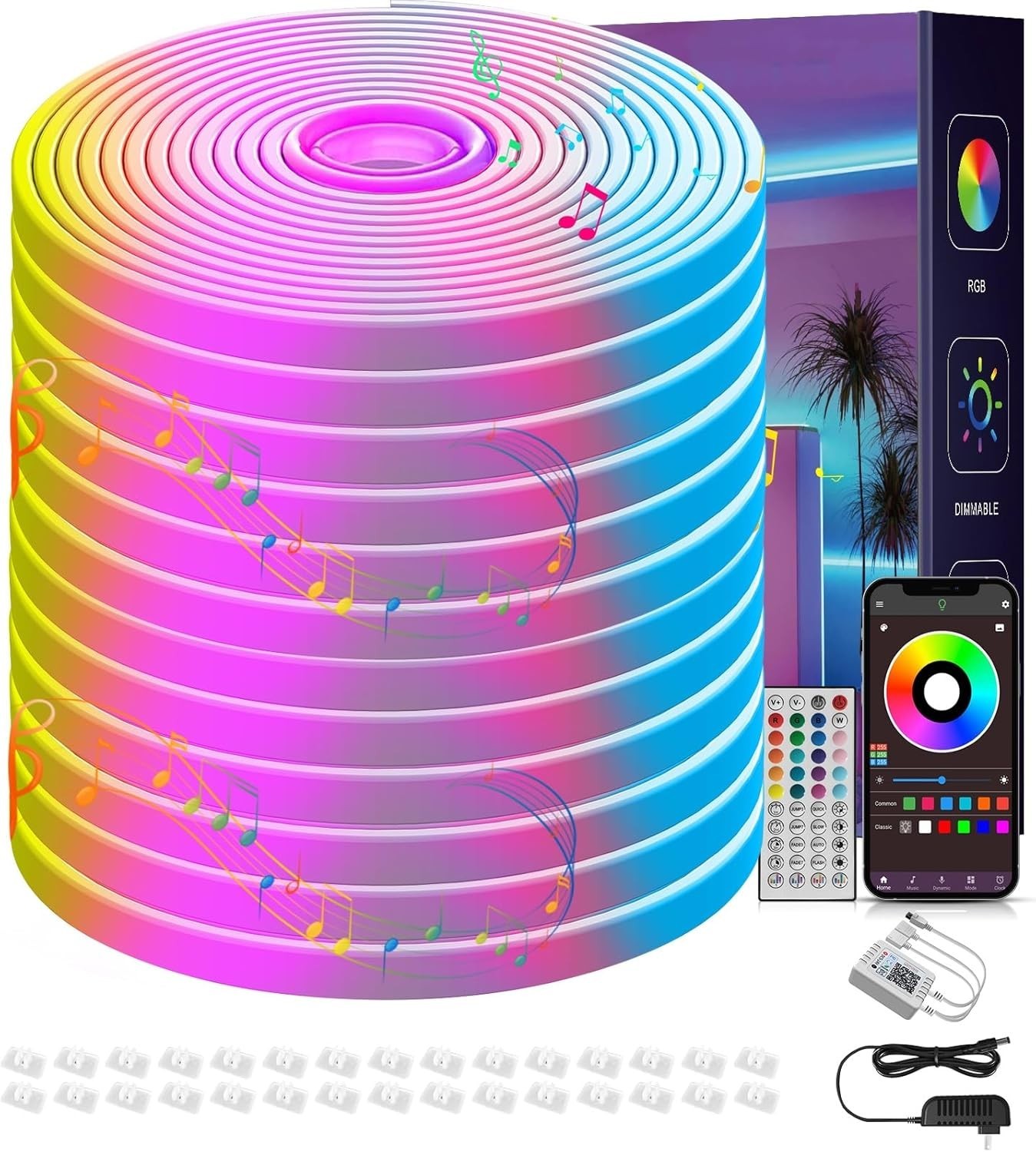 50FT RGB Neon Rope Lights Outdoor Led Strip Lights Waterproof IP67 With Remote