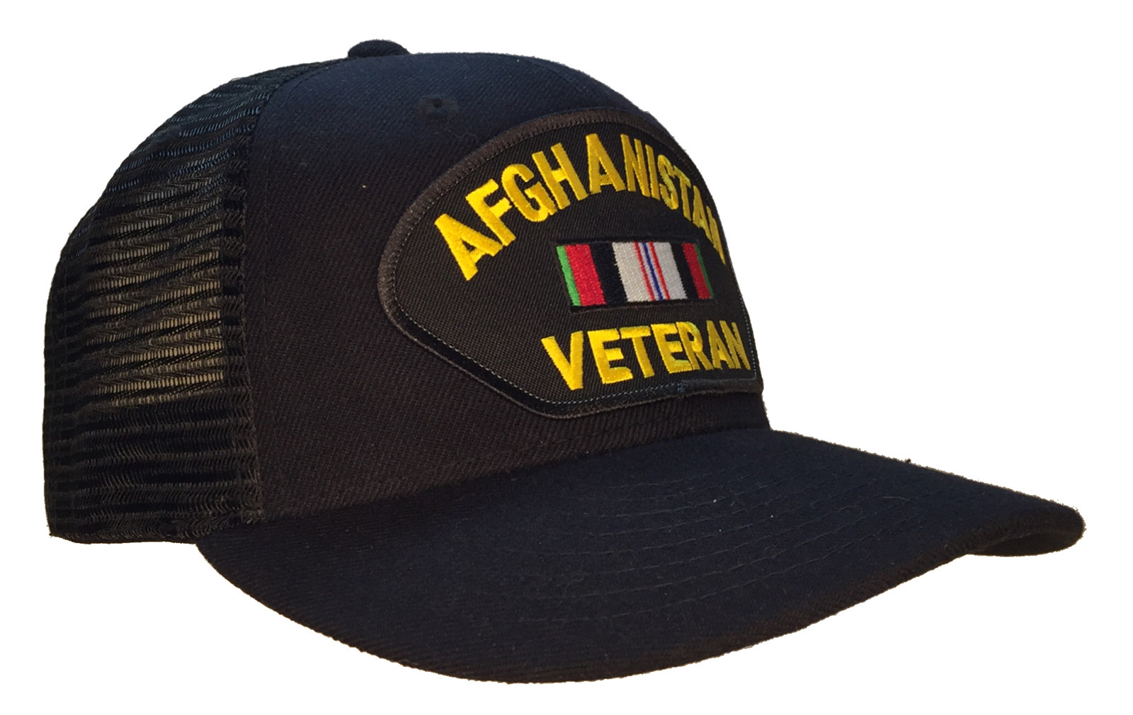 Afghanistan Veteran Service Ribbon Hat Black Ball Cap MESH BACK SNAPBACK TRUCKER