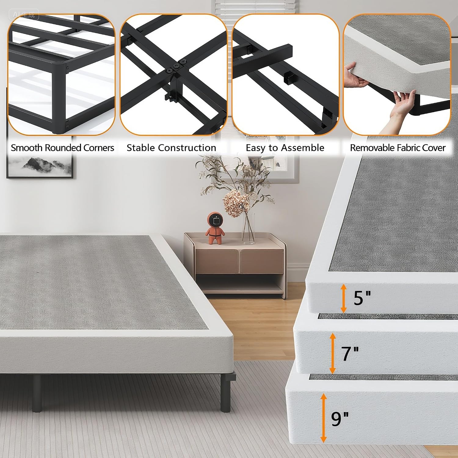 Queen 5" Box Spring 3000lbs Heavy Duty Bed Base