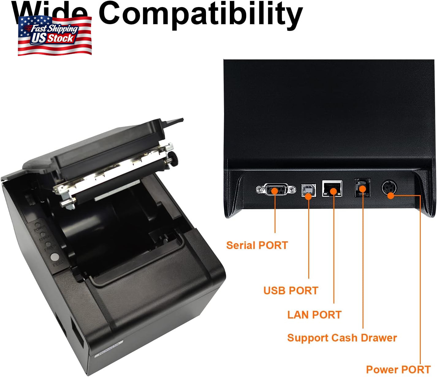 Rongta POS Printer, 80Mm USB Thermal Receipt Printer, Restaurant Kitchen Printer