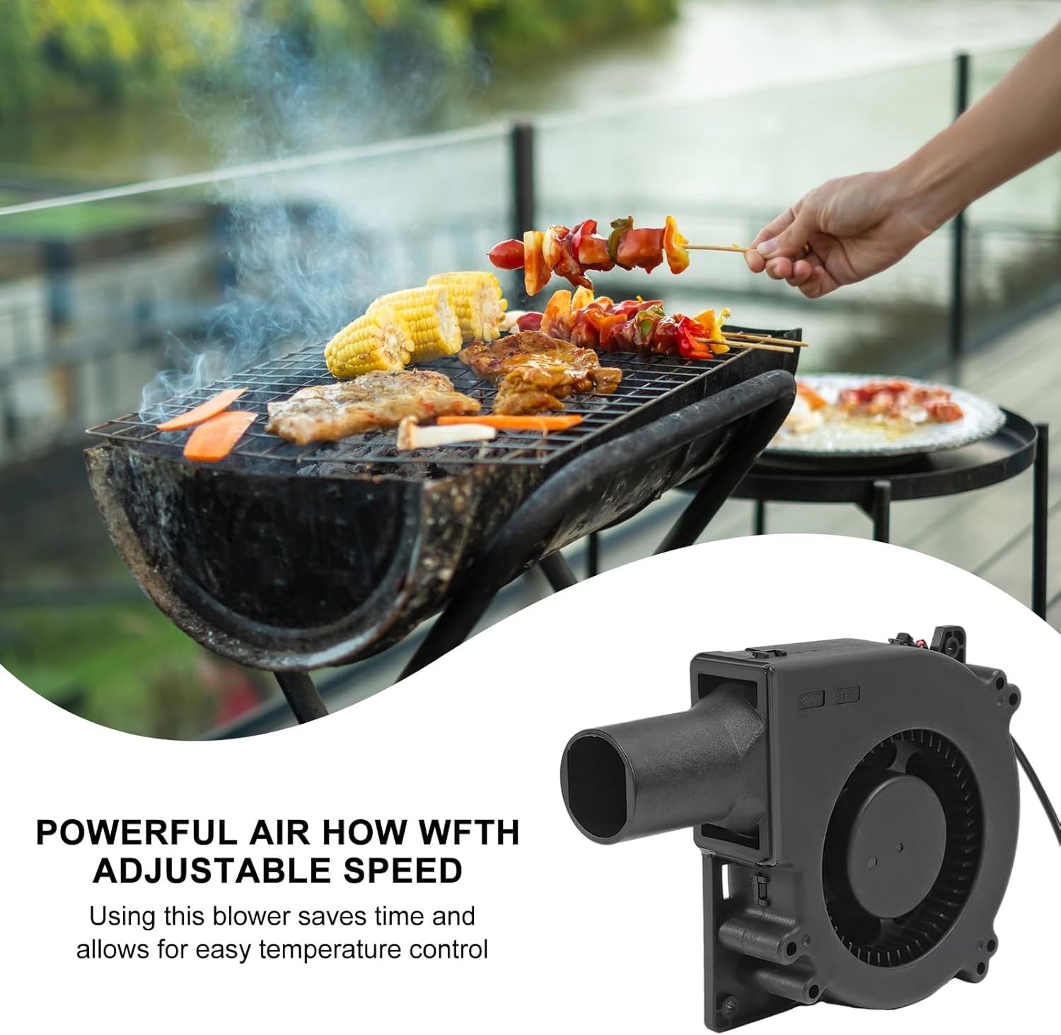 120mm 12V BBQ Blower Fan with Variable Speed Controller for Outdoor Cooking & Ve
