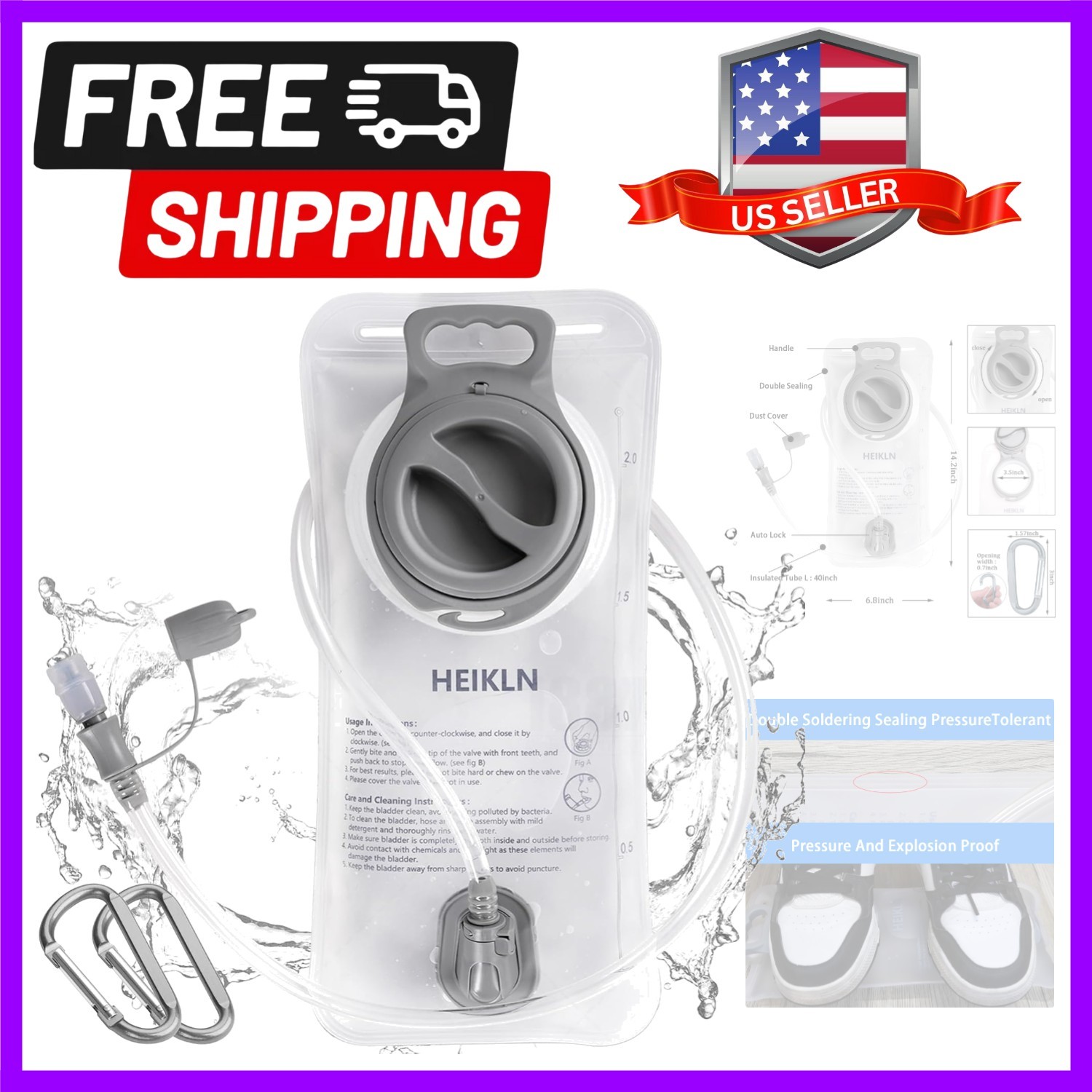 BPA-Free Hydration Bladder 2L - Leak-Proof Water Reservoir for Outdoor