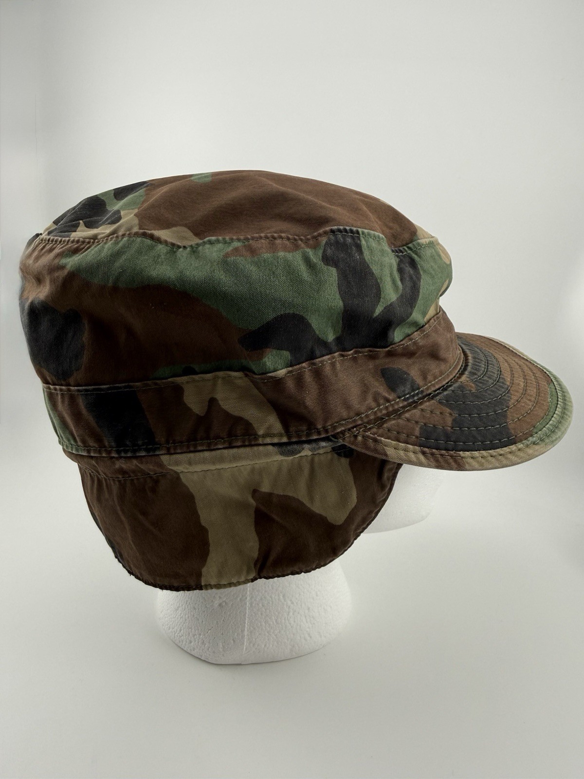 US Military Cap Hat Ear Flaps Woodland Camo Pattern 8415-01-134-3179 Size 7 3/8