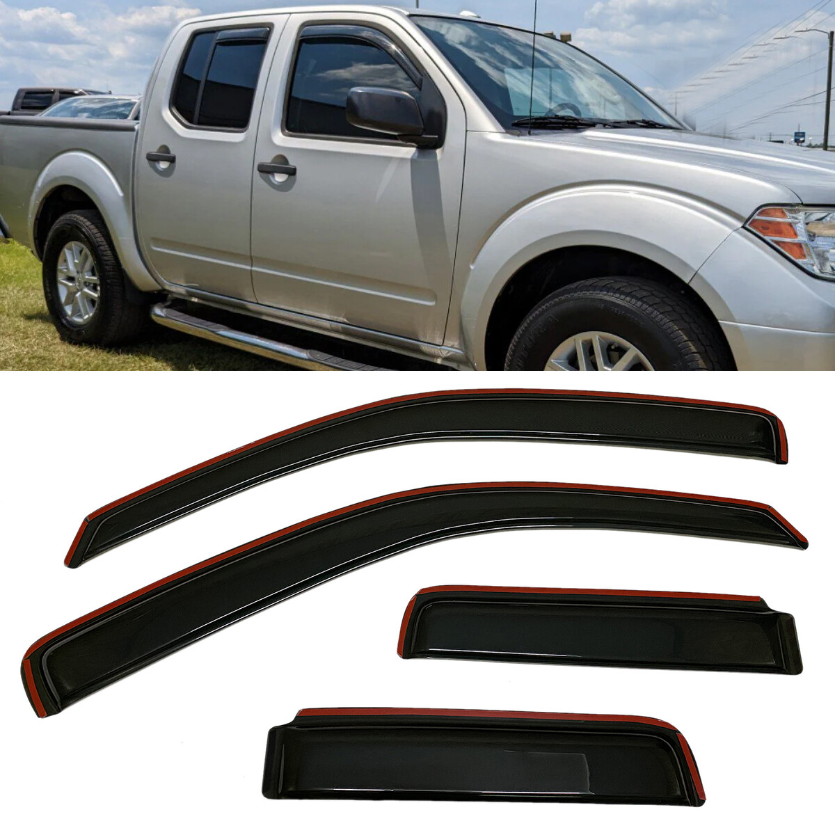 IN-CHANNEL Window Visors Sun Vent Guard Fit 2005-2020 Nissan Frontier Crew Cab