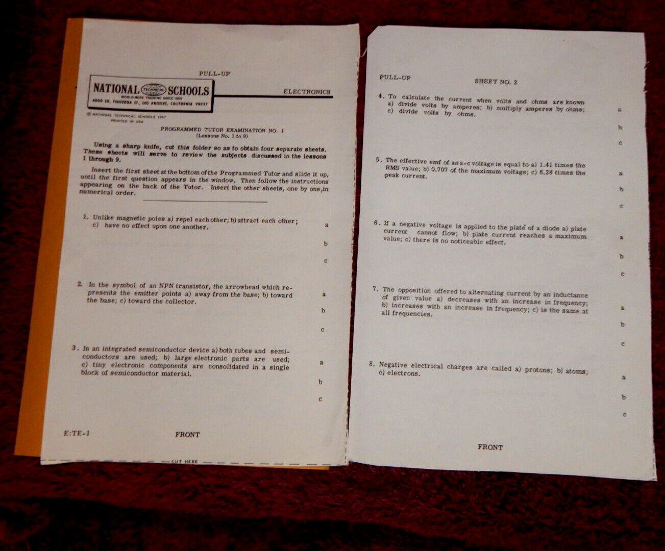 Vtg National Technical Schools Programmed Tutor Electronics Examination No 1