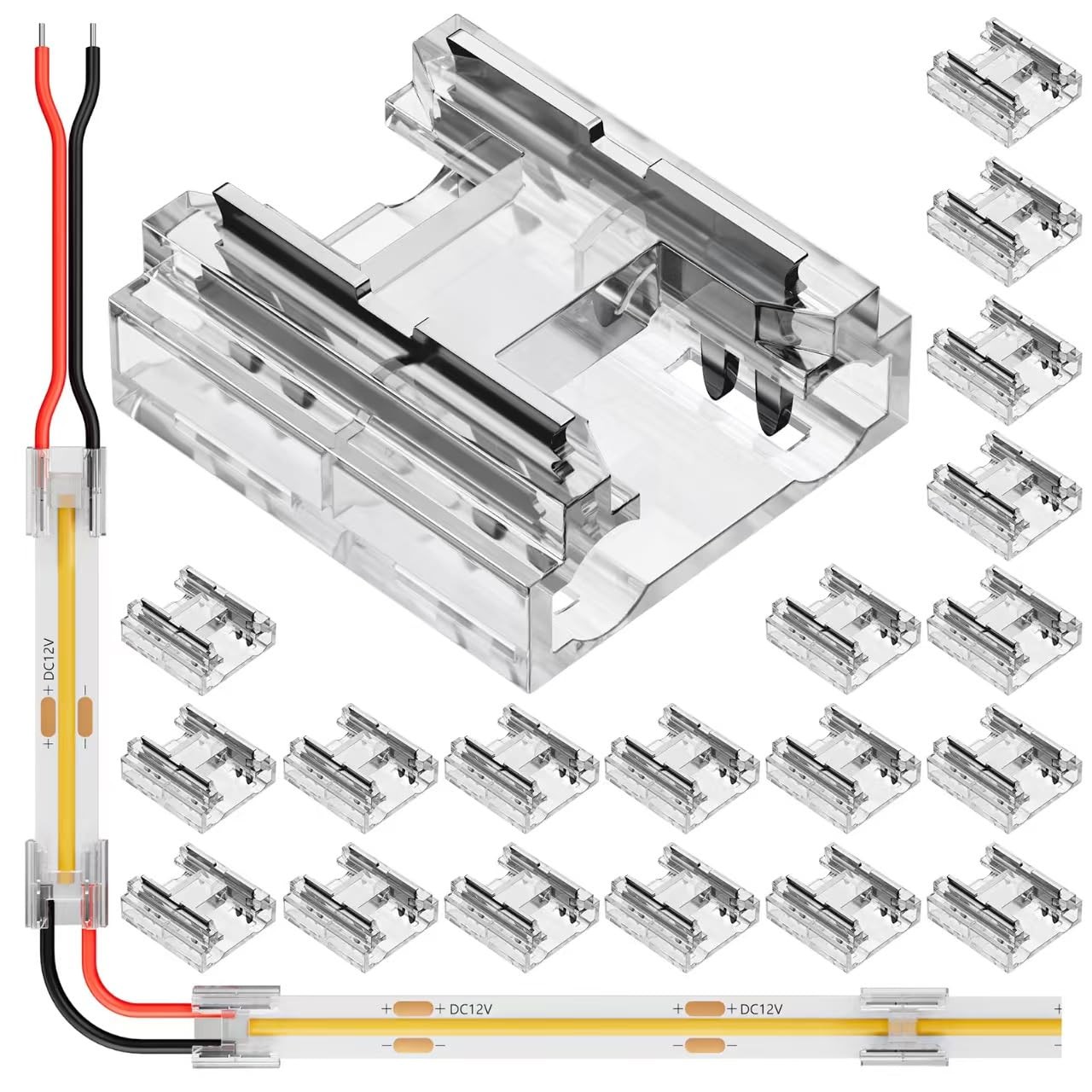 20 Pack COB 0.31in(8mm) 2 pin Transparent Connector for Non-Wired Gapless Solder