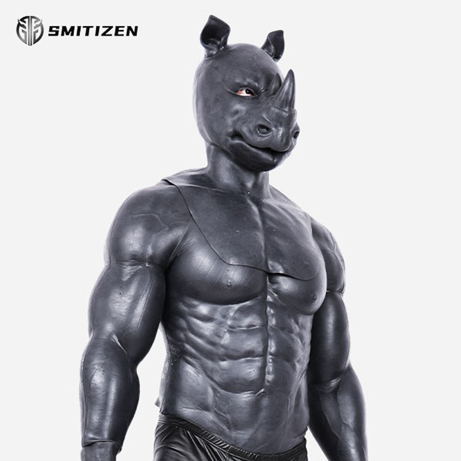 Smitizen Black Silicone Black Rhino Mask Monster Headwear for Fetish Party Cos