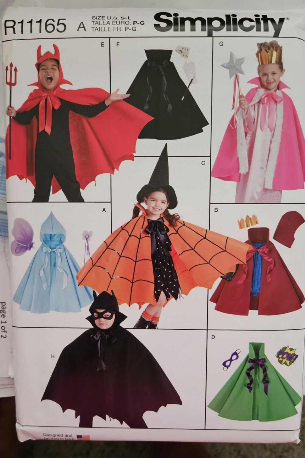 Simplicity Costume Pattern R11165 Childs Cape Robe Headpieces New Uncut S - L